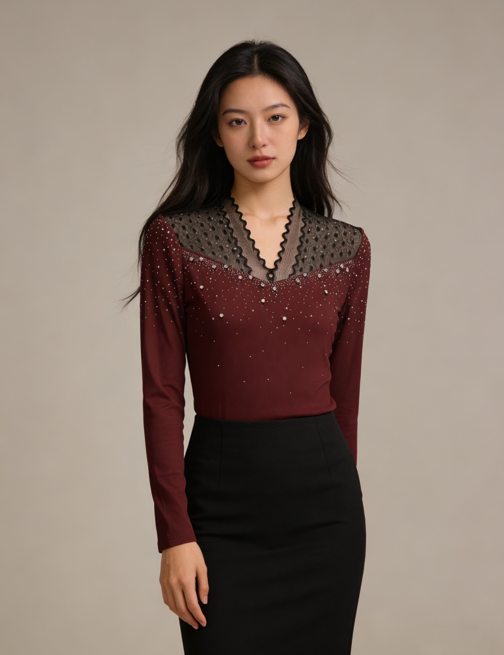 Spring beading light luxury tops fashion unique small shirt