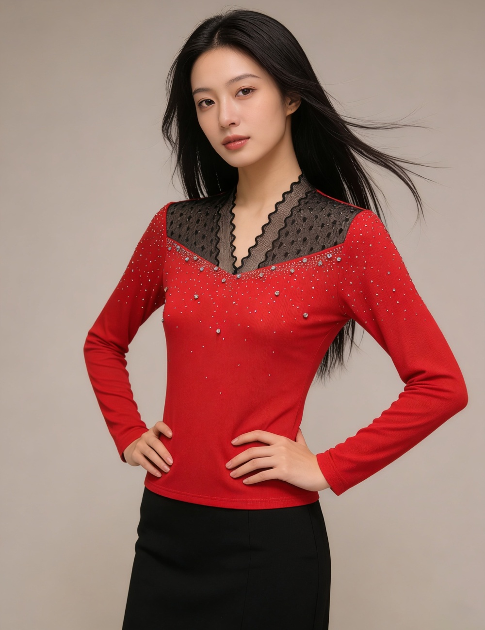 Spring beading light luxury tops fashion unique small shirt