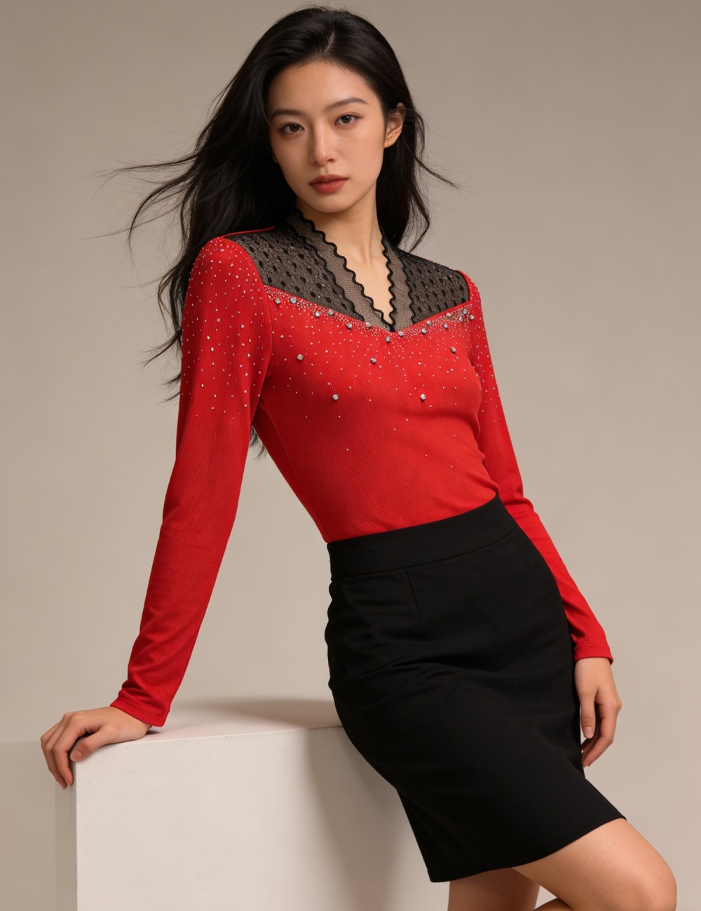 Spring beading light luxury tops fashion unique small shirt