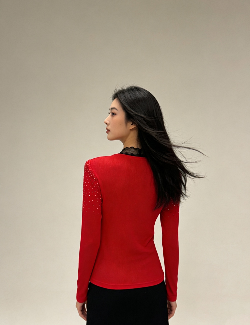 Spring beading light luxury tops fashion unique small shirt