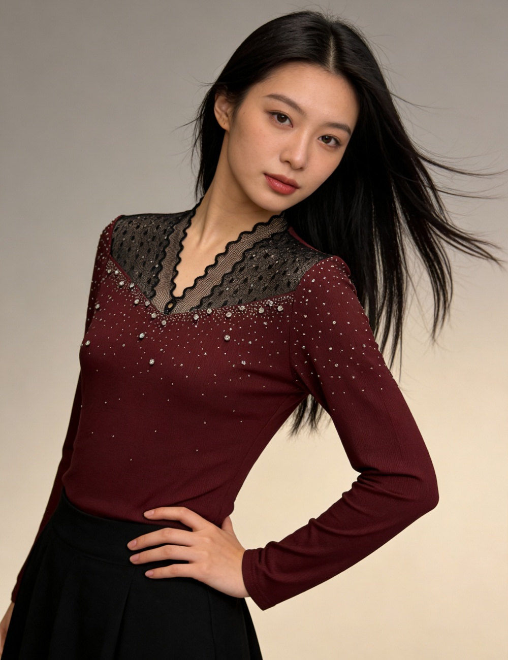 Spring beading light luxury tops fashion unique small shirt