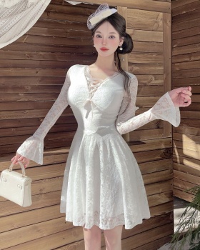 Enticement long sleeve big skirt dress for women