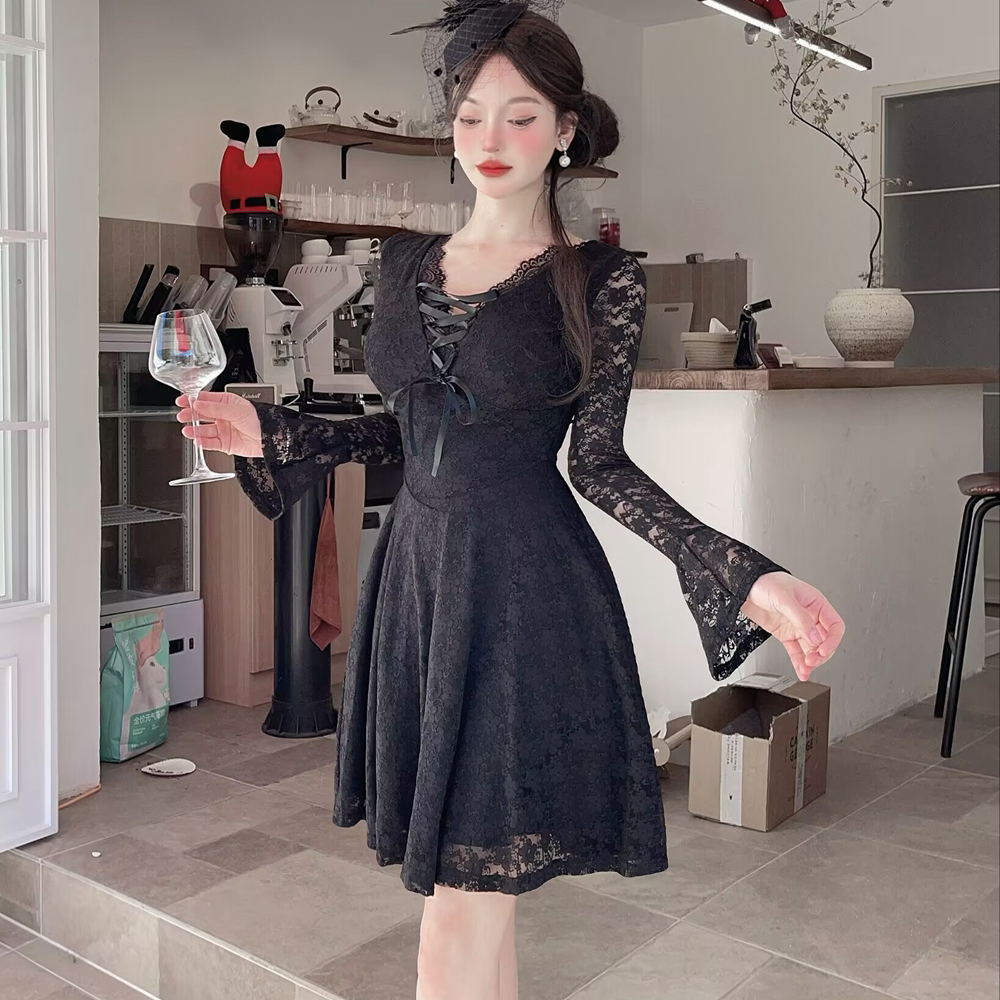 Enticement long sleeve big skirt dress for women