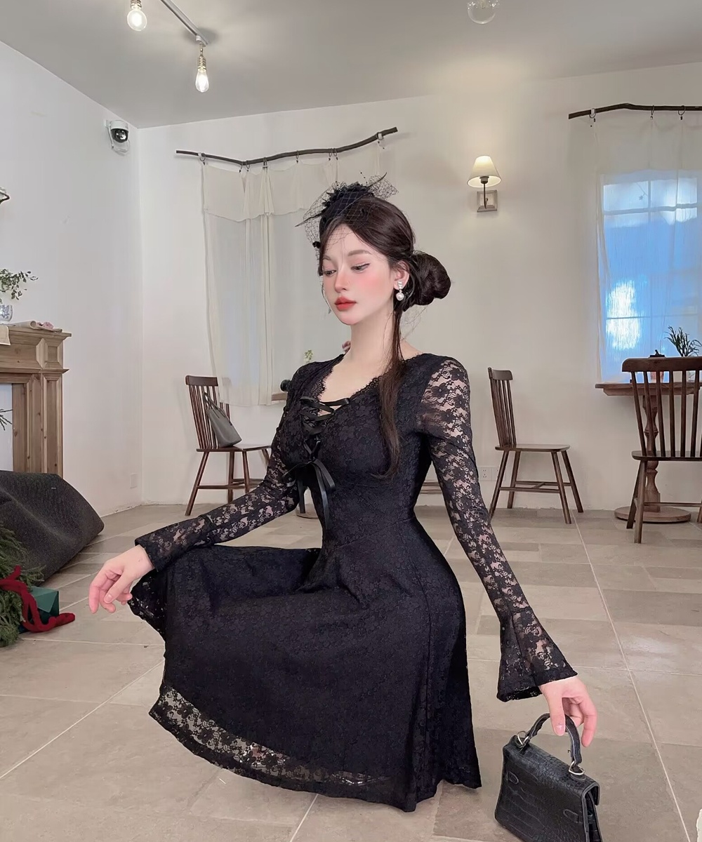 Enticement long sleeve big skirt dress for women