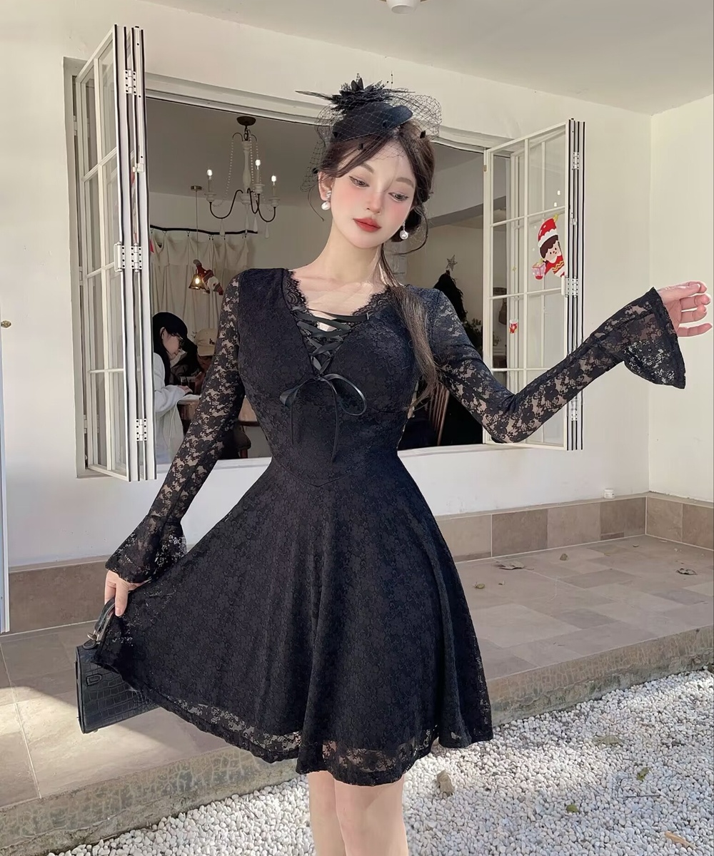 Enticement long sleeve big skirt dress for women