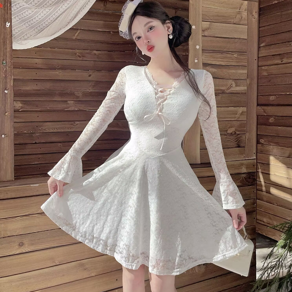 Enticement long sleeve big skirt dress for women