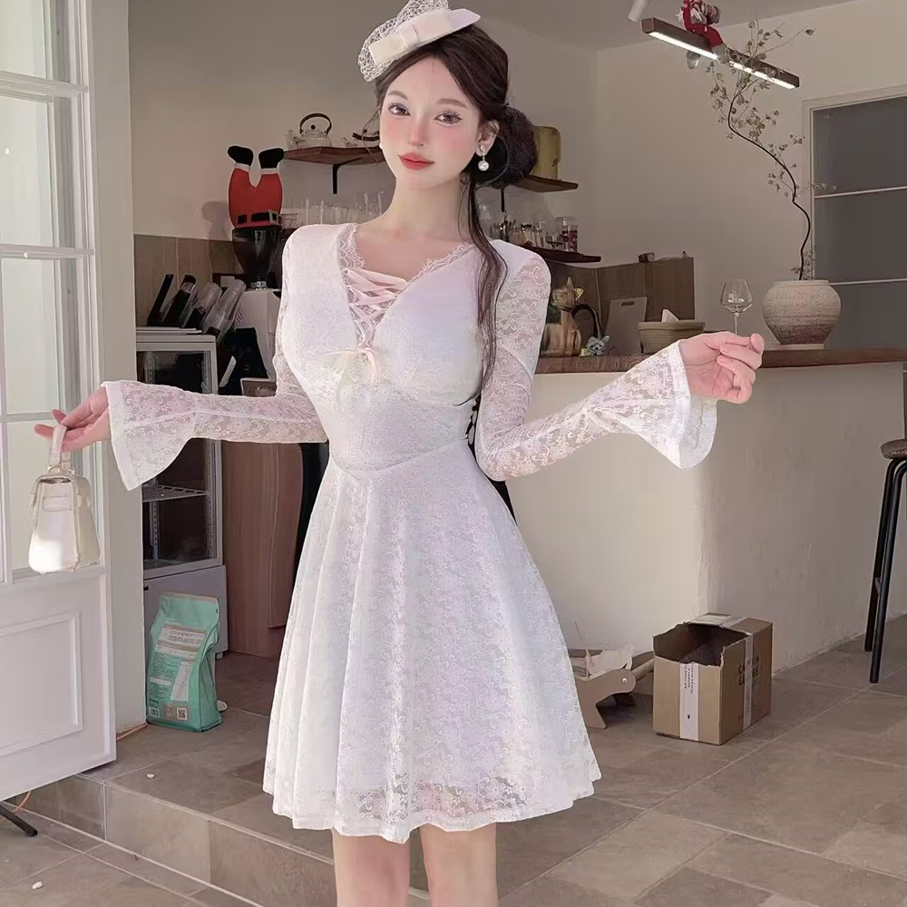 Enticement long sleeve big skirt dress for women