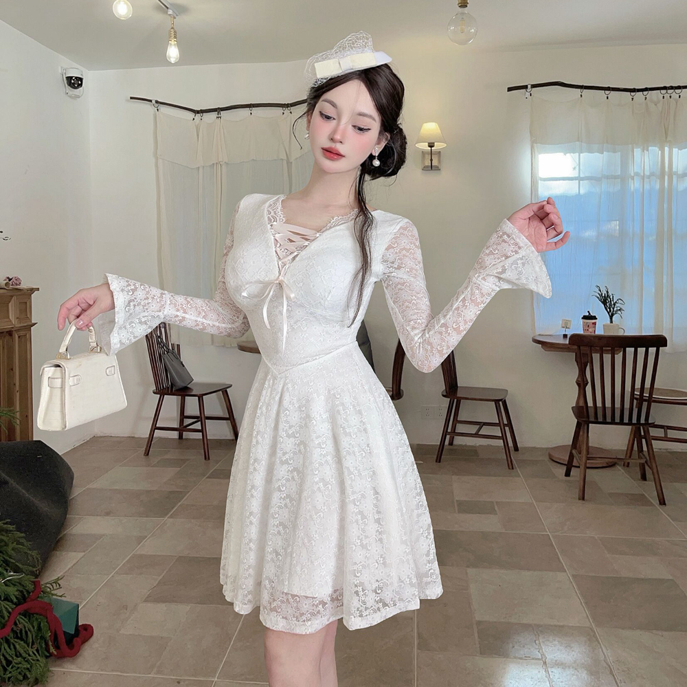 Enticement long sleeve big skirt dress for women