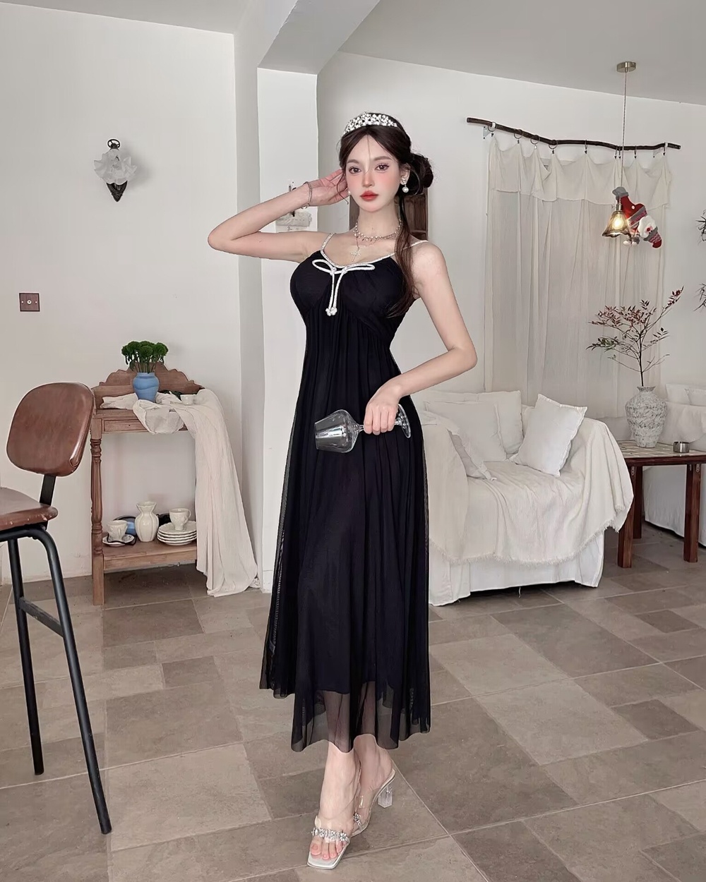 France style temperament niche wrapped chest dress