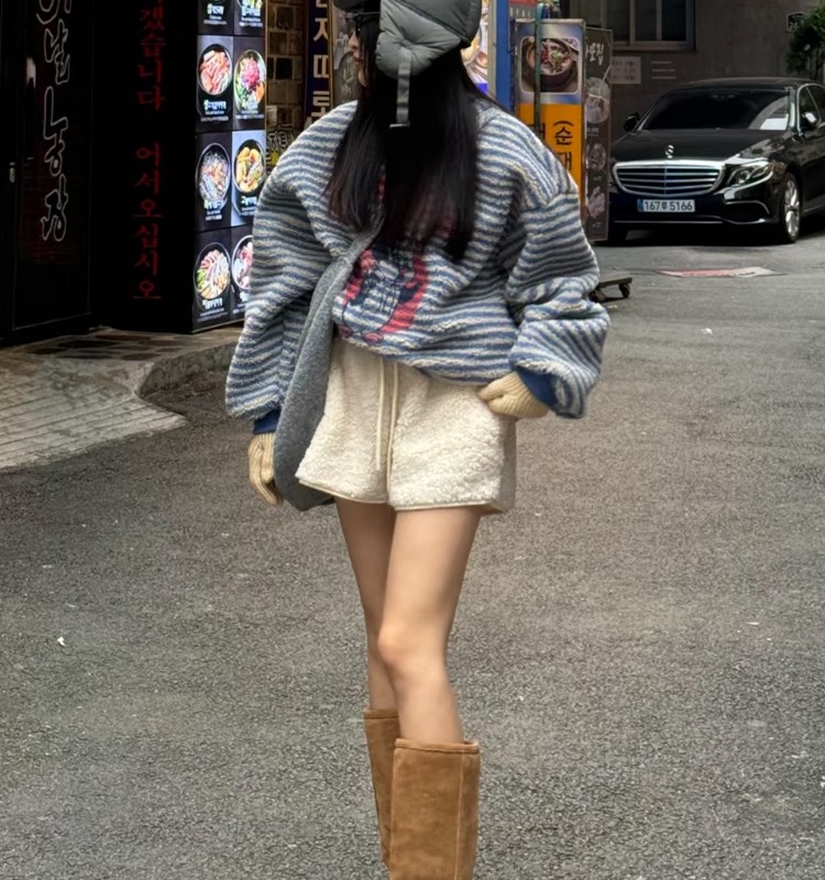 Autumn and winter thick shorts thermal plush pants for women