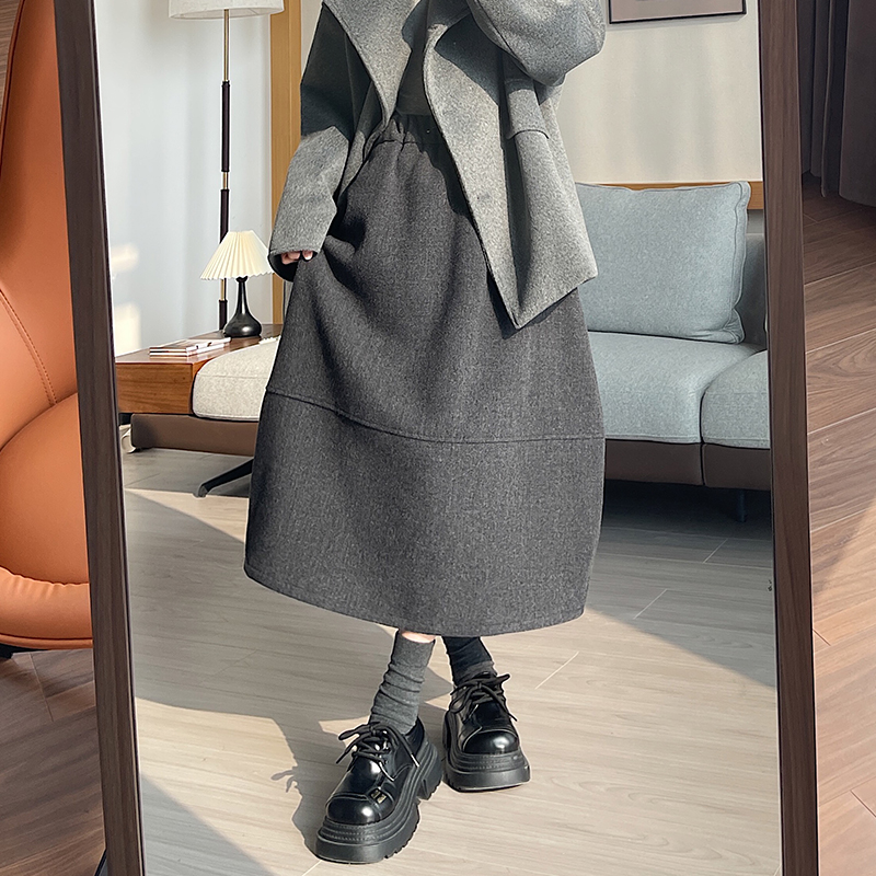 Korean style skirt woolen long dress for women