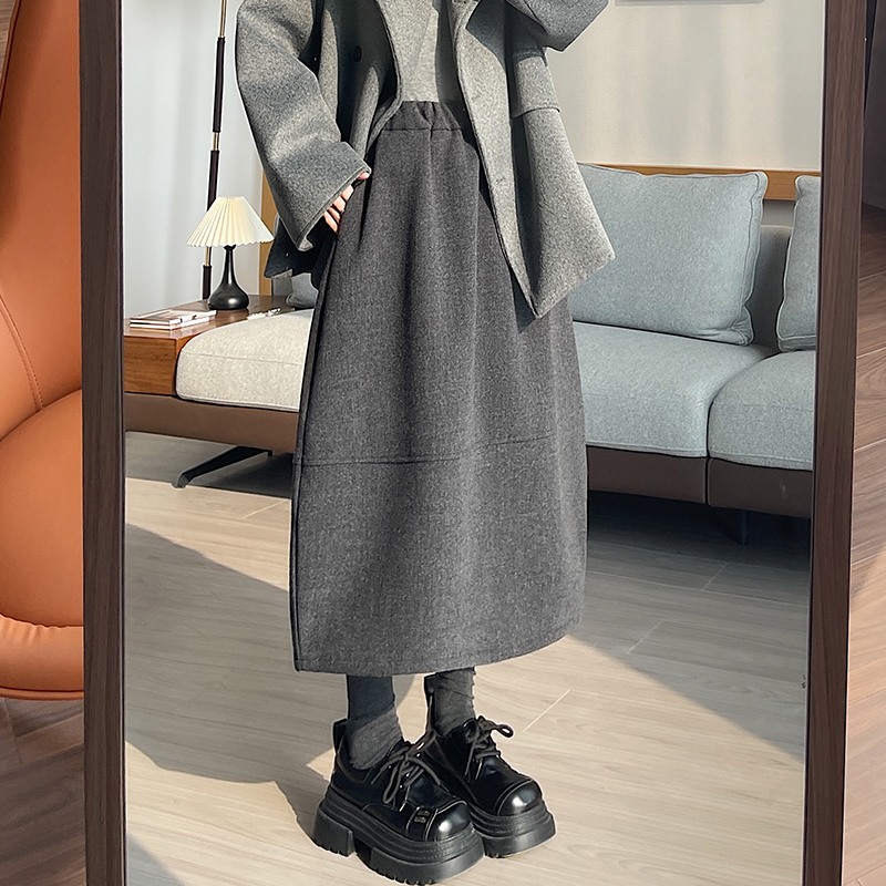 Korean style skirt woolen long dress for women