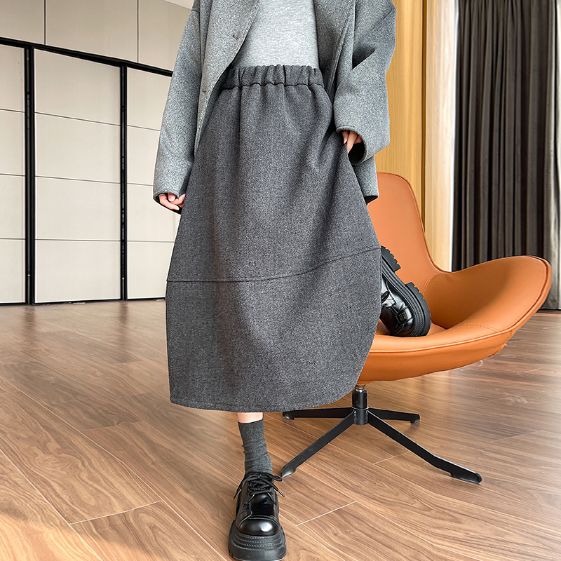Korean style skirt woolen long dress for women