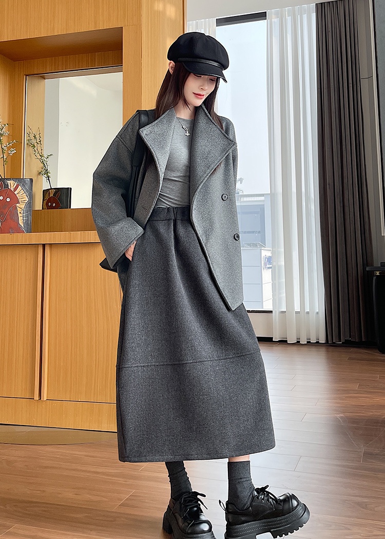 Korean style skirt woolen long dress for women
