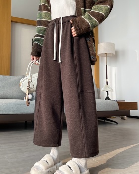 Loose Casual wide leg pants woolen cropped pants