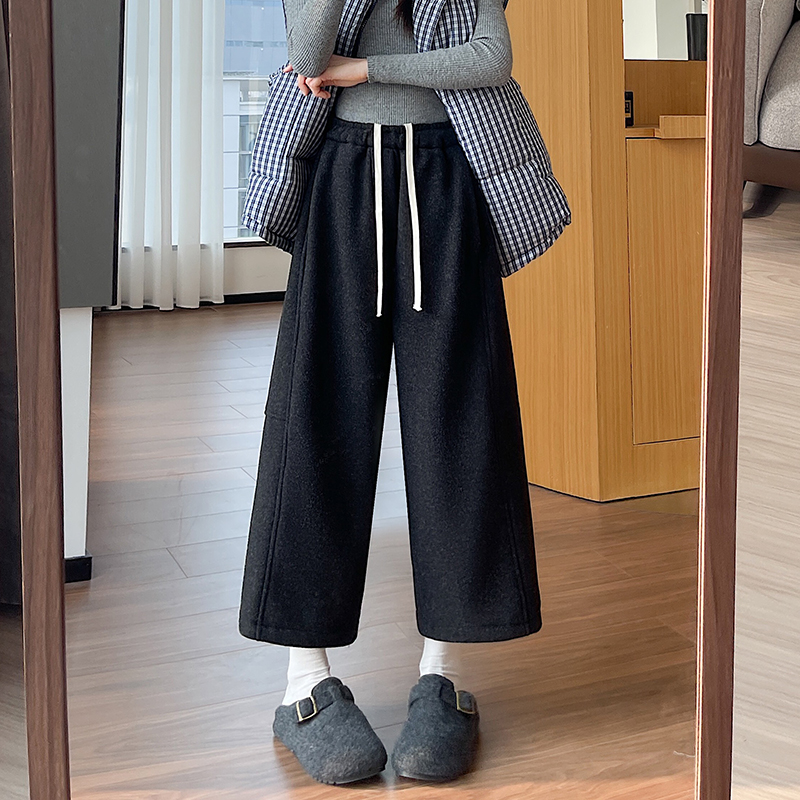Loose Casual wide leg pants woolen cropped pants