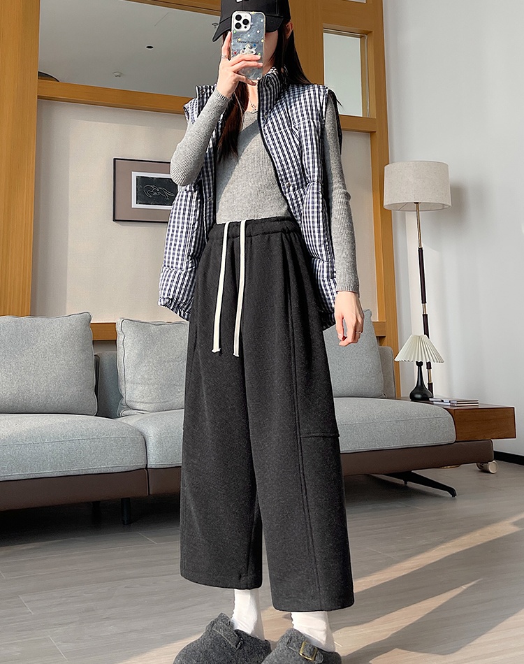 Loose Casual wide leg pants woolen cropped pants