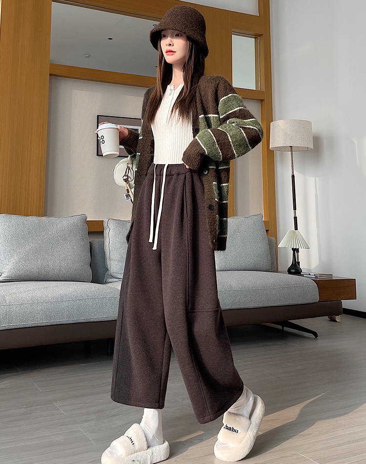 Loose Casual wide leg pants woolen cropped pants