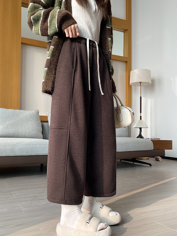 Loose Casual wide leg pants woolen cropped pants