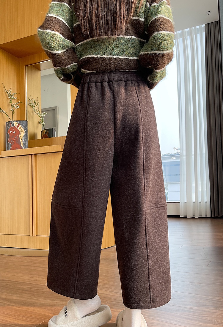 Loose Casual wide leg pants woolen cropped pants