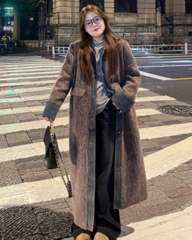 Slim splice denim woolen coat large yard loose overcoat