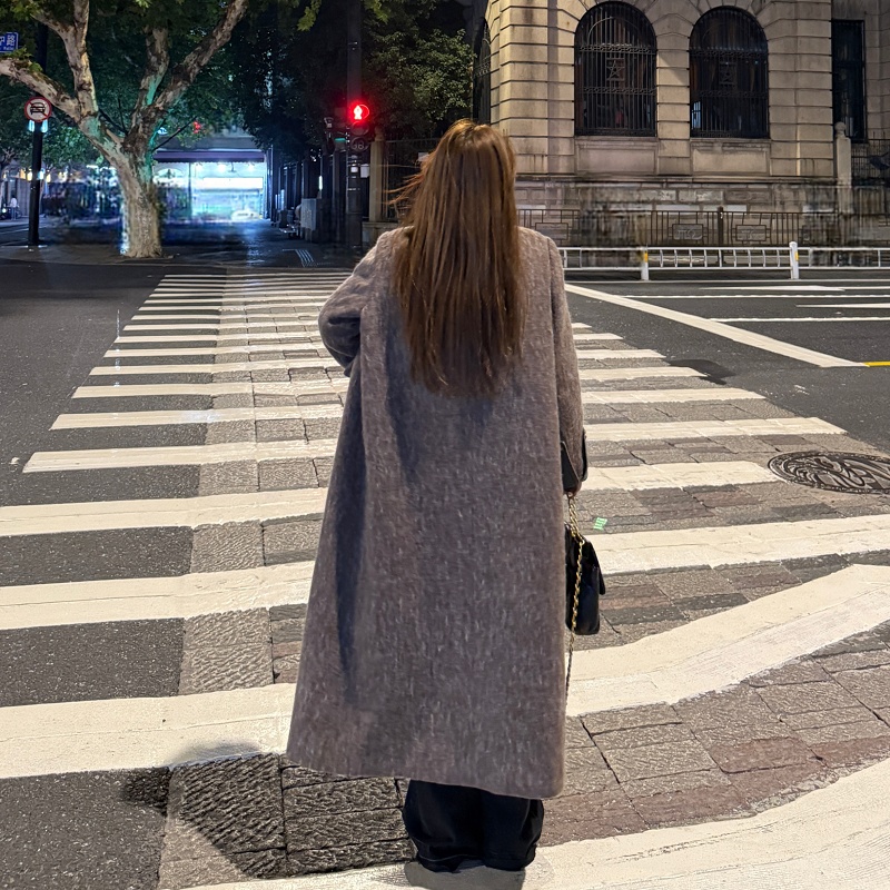 Slim splice denim woolen coat large yard loose overcoat