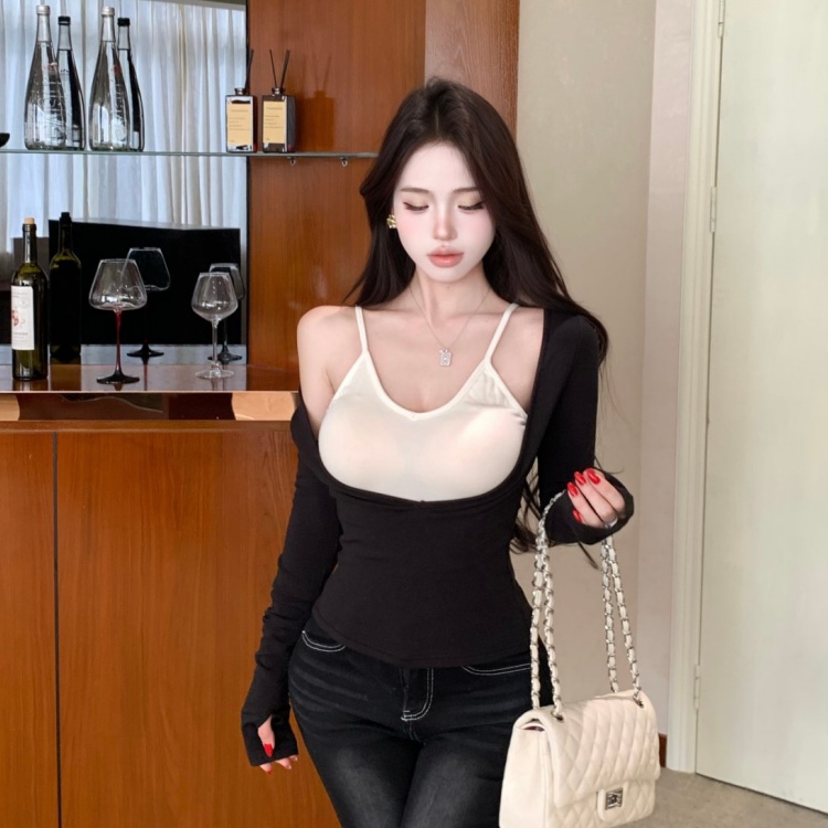 Long sleeve halter bottoming slim T-shirt for women