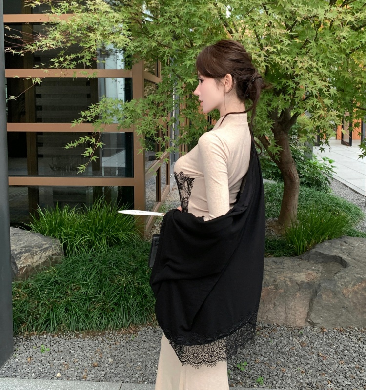 Embroidery pinched waist cheongsam slim cardigan 2pcs set