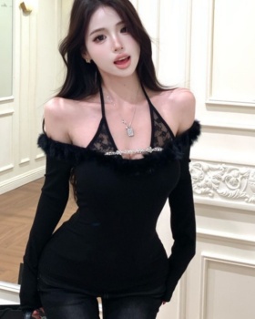 Flat shoulder tops knitted bottoming shirt for women