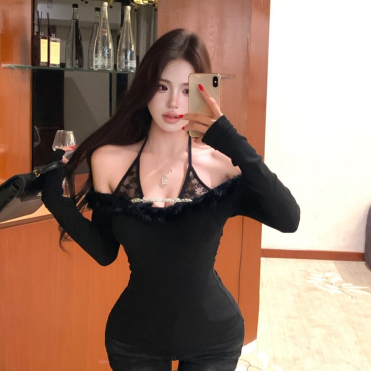 Flat shoulder tops knitted bottoming shirt for women