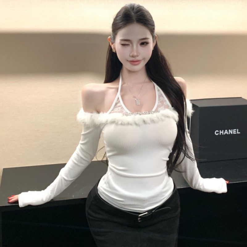Flat shoulder tops knitted bottoming shirt for women