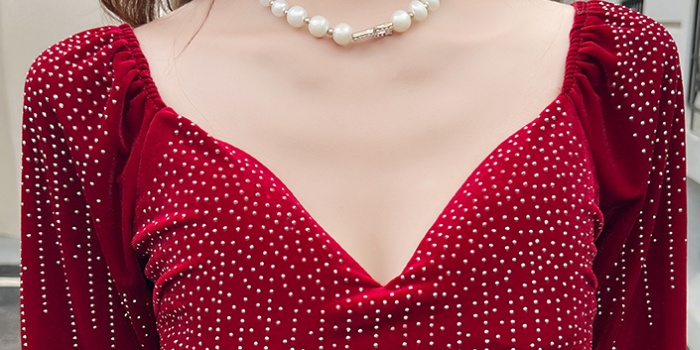 Golden velvet autumn dress fashion split long dress