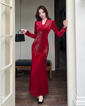 Rhinestone fashion dress autumn long dress