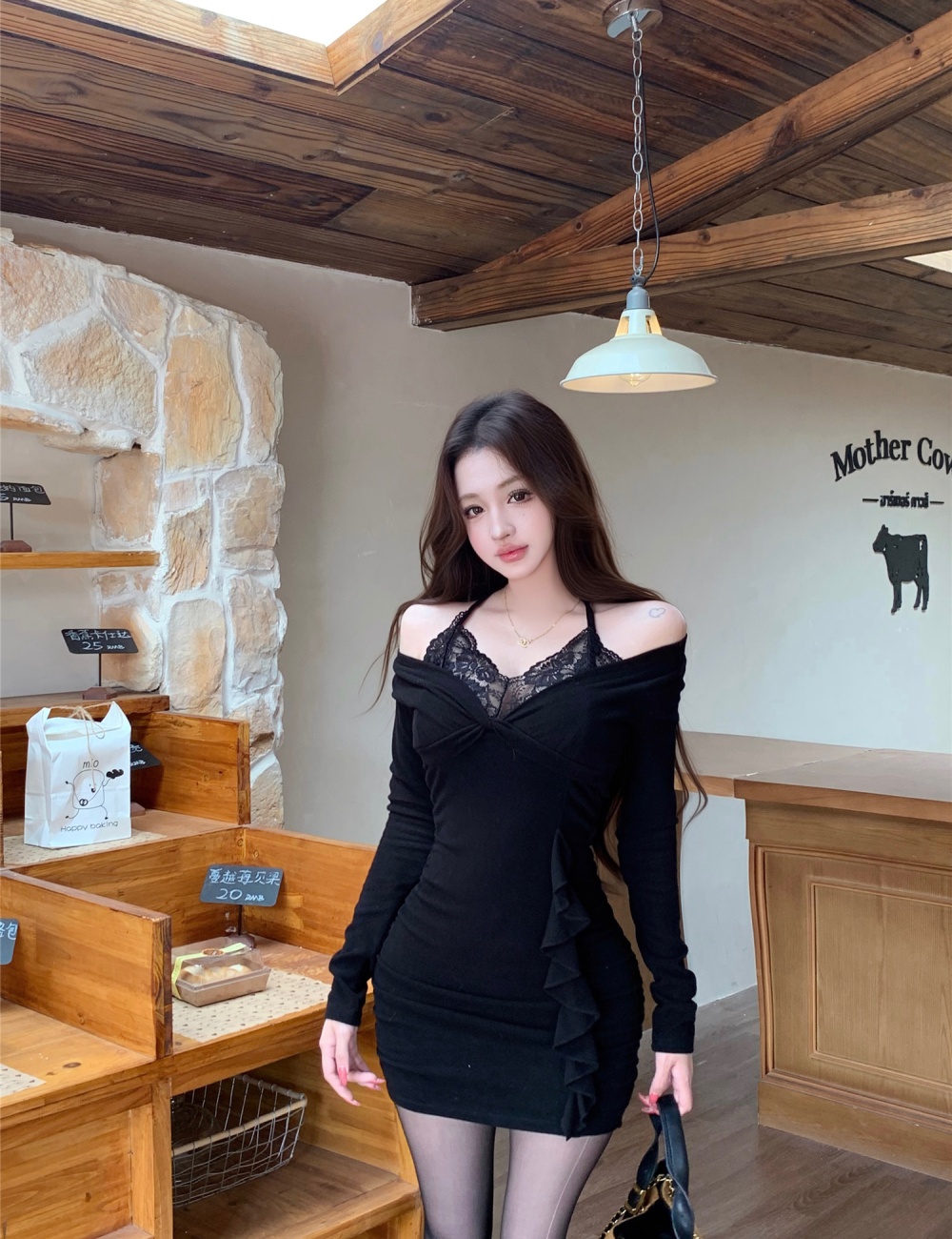 Sexy Pseudo-two autumn and winter dress for women