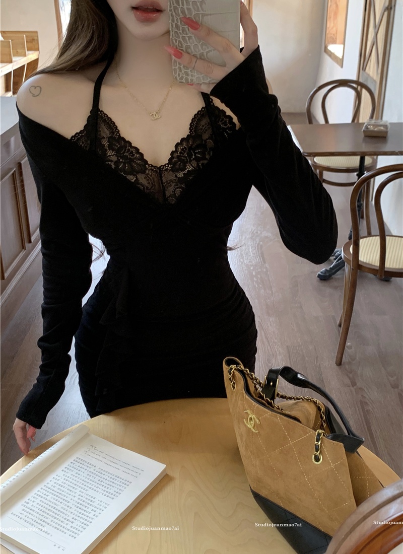 Sexy Pseudo-two autumn and winter dress for women