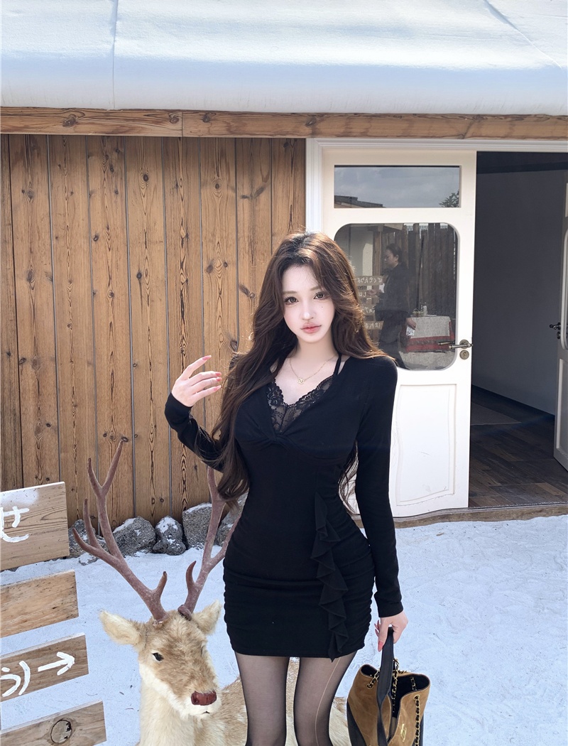 Sexy Pseudo-two autumn and winter dress for women