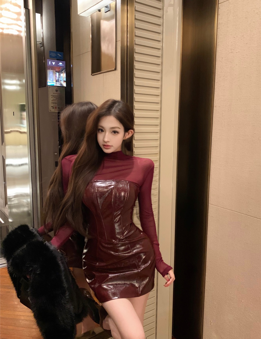 Red sexy tops enticement gauze T-shirt 2pcs set for women