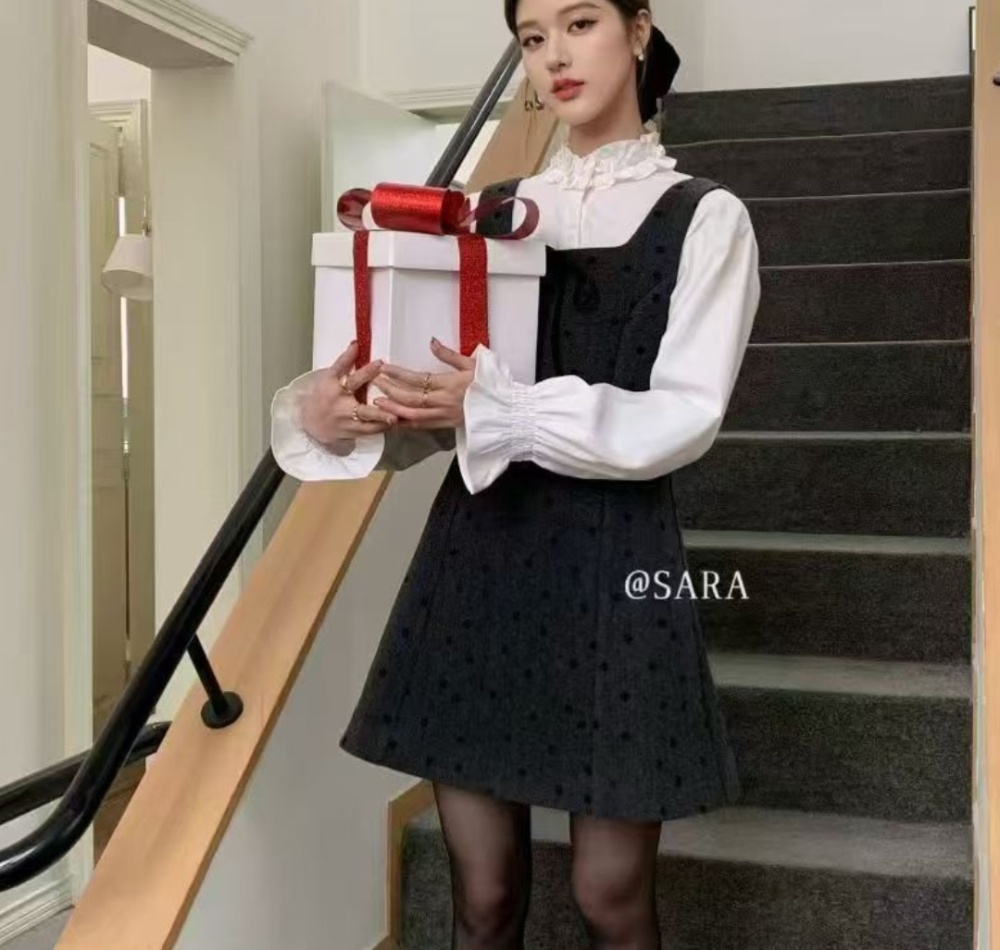 College style black-white strap dress 2pcs set for women