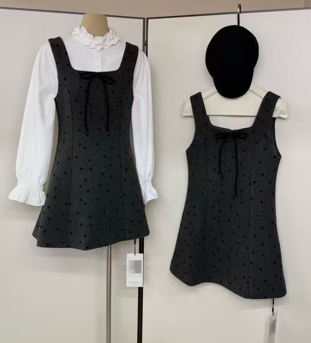 College style black-white strap dress 2pcs set for women