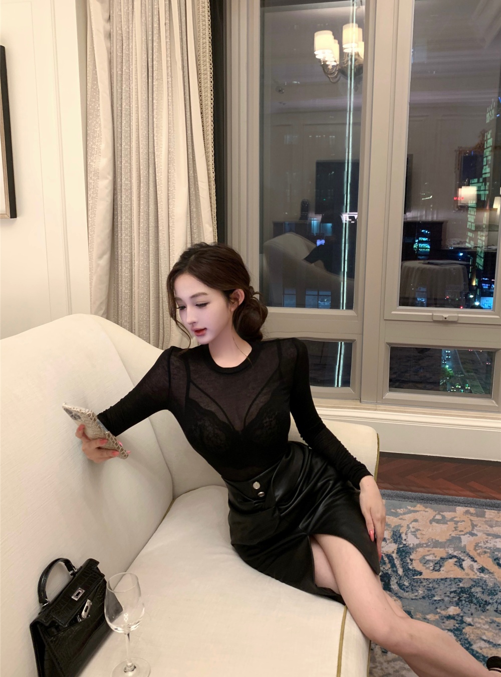 Sling underwear package hip leather skirt 3pcs set