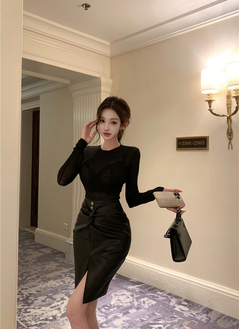 Sling underwear package hip leather skirt 3pcs set