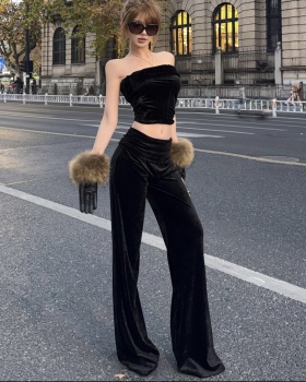 Velvet tops pants 2pcs set for women