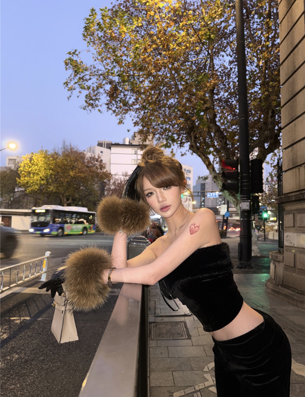 Velvet tops pants 2pcs set for women