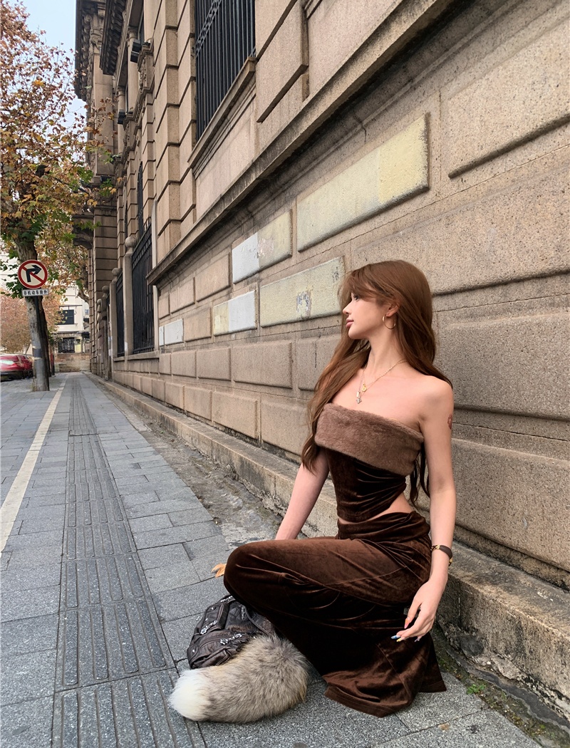 Velvet tops pants 2pcs set for women