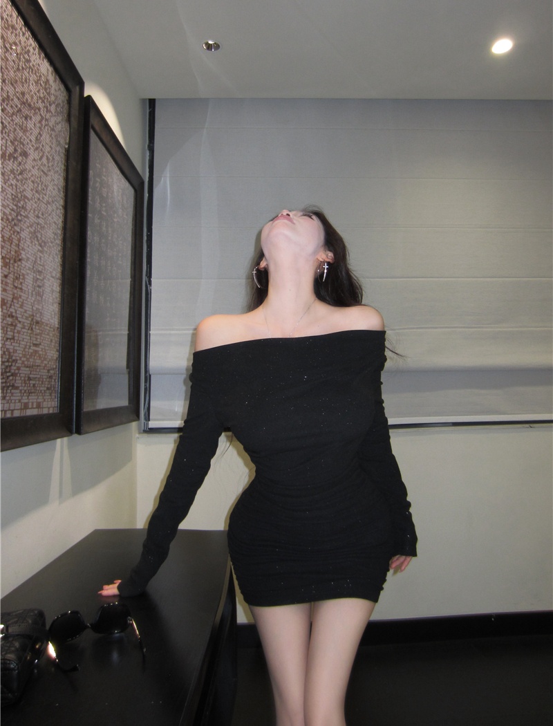 Glitter enticement dress long sleeve package hip T-back