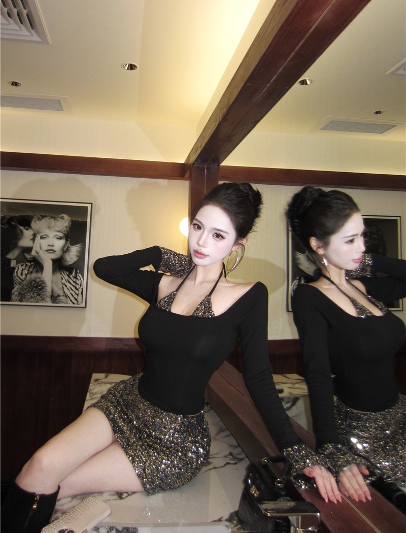 Pseudo-two short skirt spicegirl tops 2pcs set for women