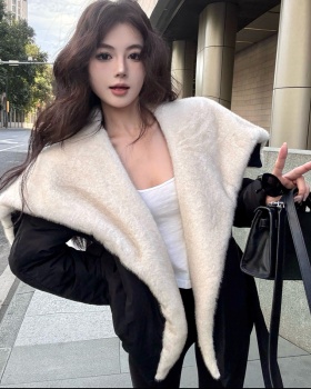 Street large lapel fashion tops winter black coat for women