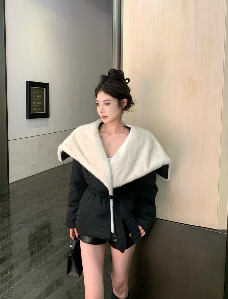 Street large lapel fashion tops winter black coat for women