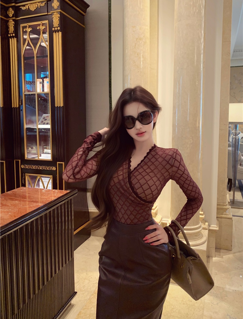 Long sleeve spicegirl tops sexy leather skirt 2pcs set