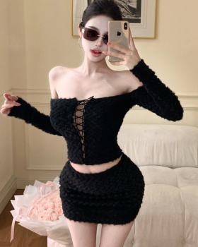Long sleeve tops short skirt 2pcs set for women